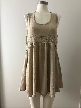Beige Crochet-Trim Sleeveless Women's mini dress